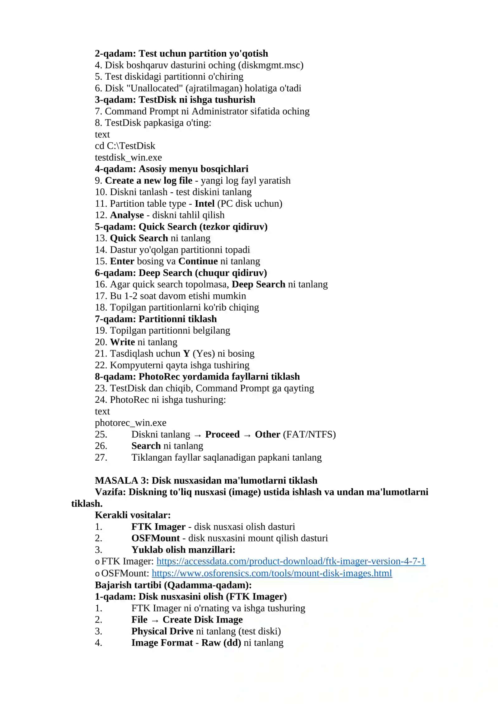 MA'LUMOTLARNI TIKLASH DASTURLARI (RECUVA, TESTDISK) 4