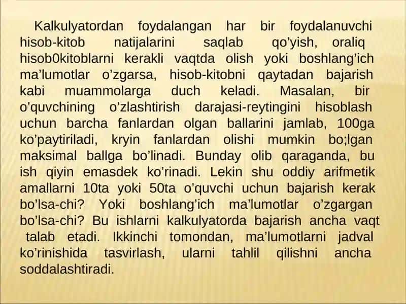 Excel dasturi haqida 4