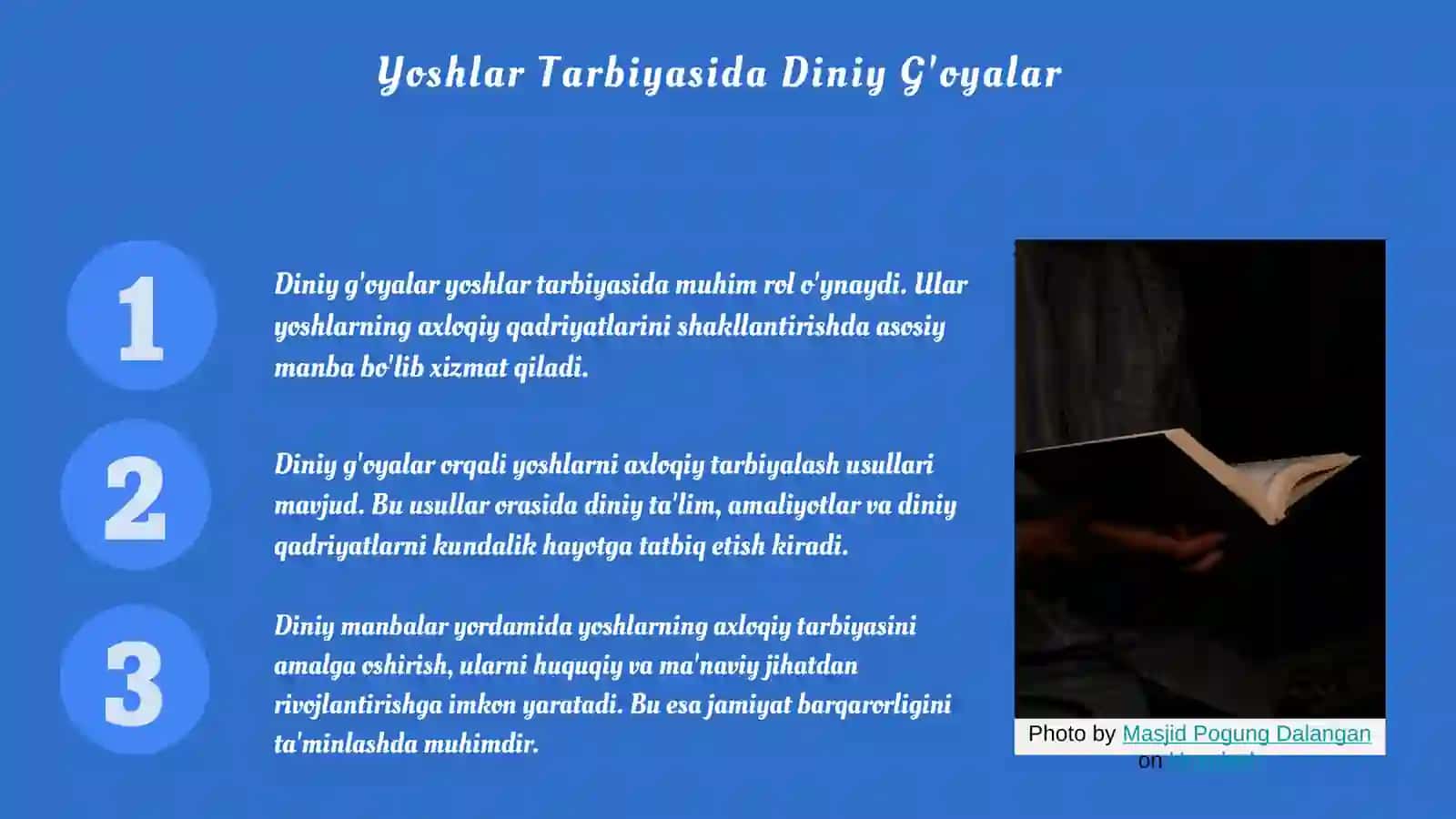 O'zbekiston yoshlarining diniy manbalardagi axloqiy tarbiyaga oid g'oyalarni o'rganishning ahamiyati 4