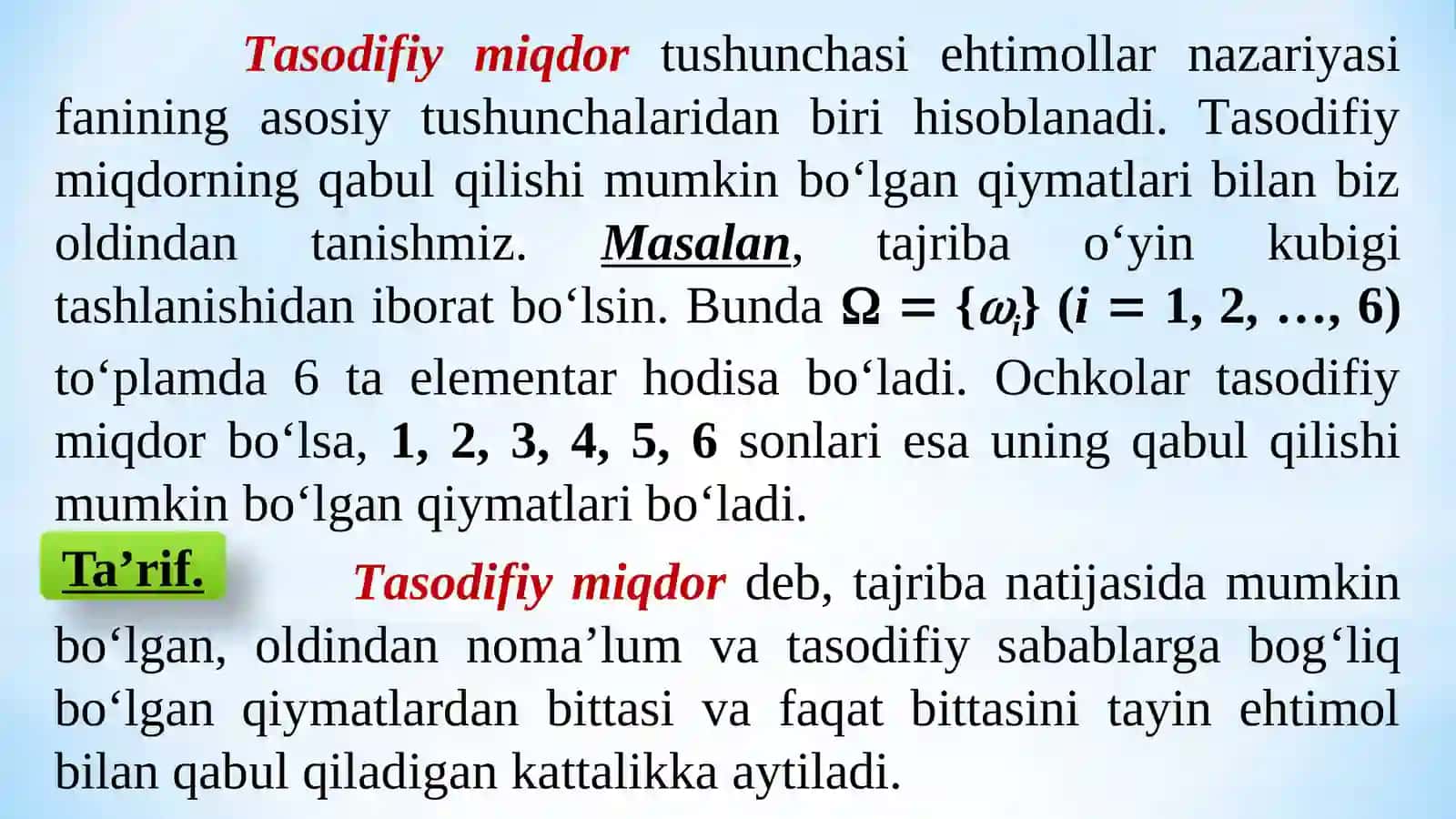 TASODIFIY MIQDORLAR VA ULARNING TAQSIMOT QONUNLARI 4