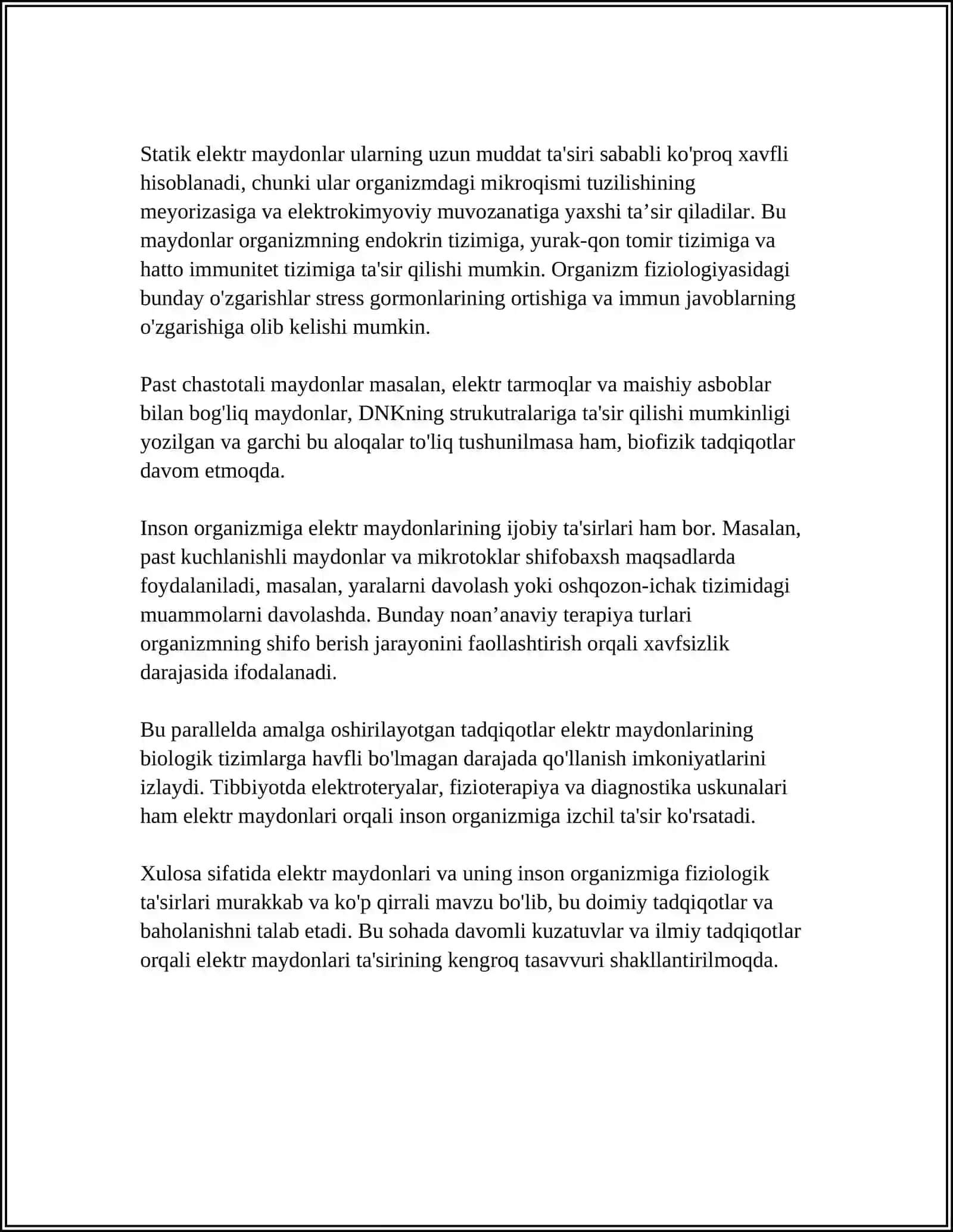 ELEKTR VA MAGNIT MAYDONLARI VA ULARNING TIRIK ORGANIZMGA TA'SIRI 4