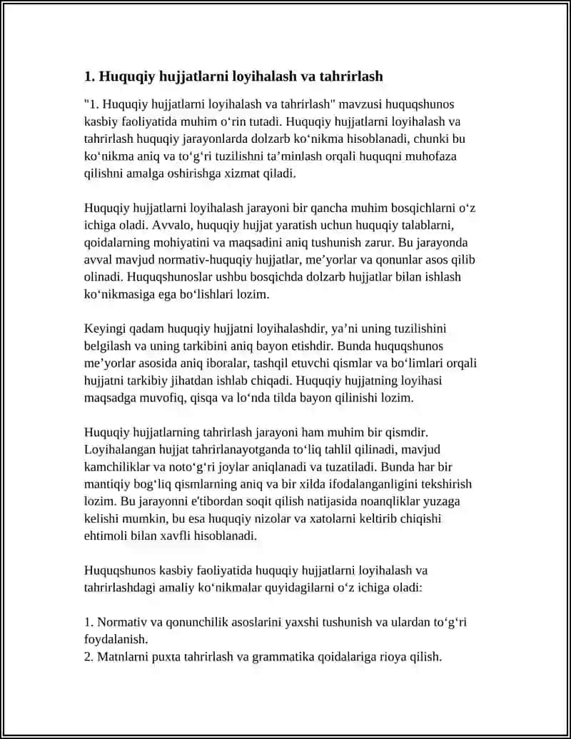 HUQUQSHUNOS KASBIY FAOLIYATIDA ZARUR BO‘LADIGAN ASOSIY AMALIY KO‘NIKMALAR SIRASIGA NIMALAR KIRADI? 4