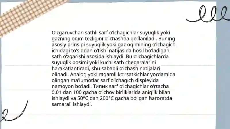 Oʻzgaruvchan sathli sarf oʻlchagichlar 4