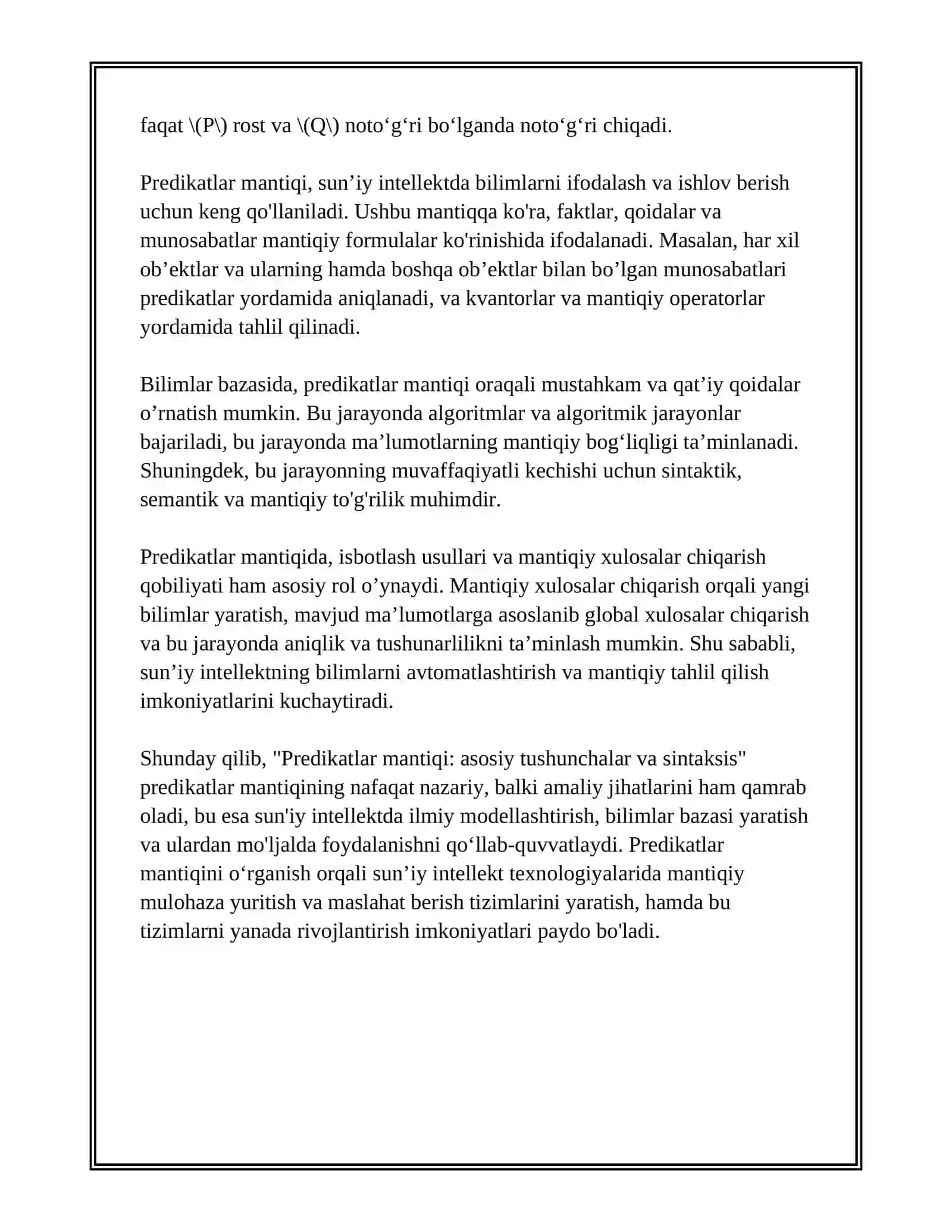 SUN’IY INTELLEKTDA BILIMLARNI MANTIQIY IFODALASH (PREDIKATLAR MANTIQI) 4