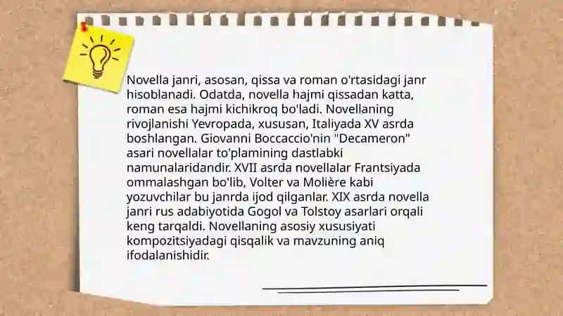 Hikoya va novella janrlari,ularning badiiy xususiyatlari 4