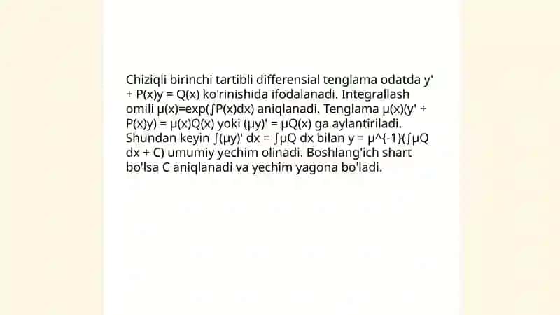 Birinchi tartibli differensial tenglamalarni yechish 4