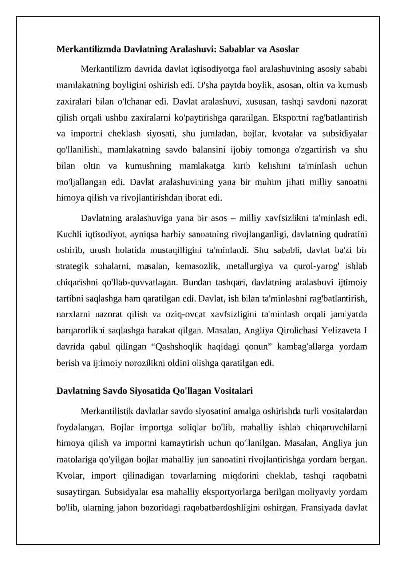 Merkantilizm iqtisodiyotida davlatning roli 4