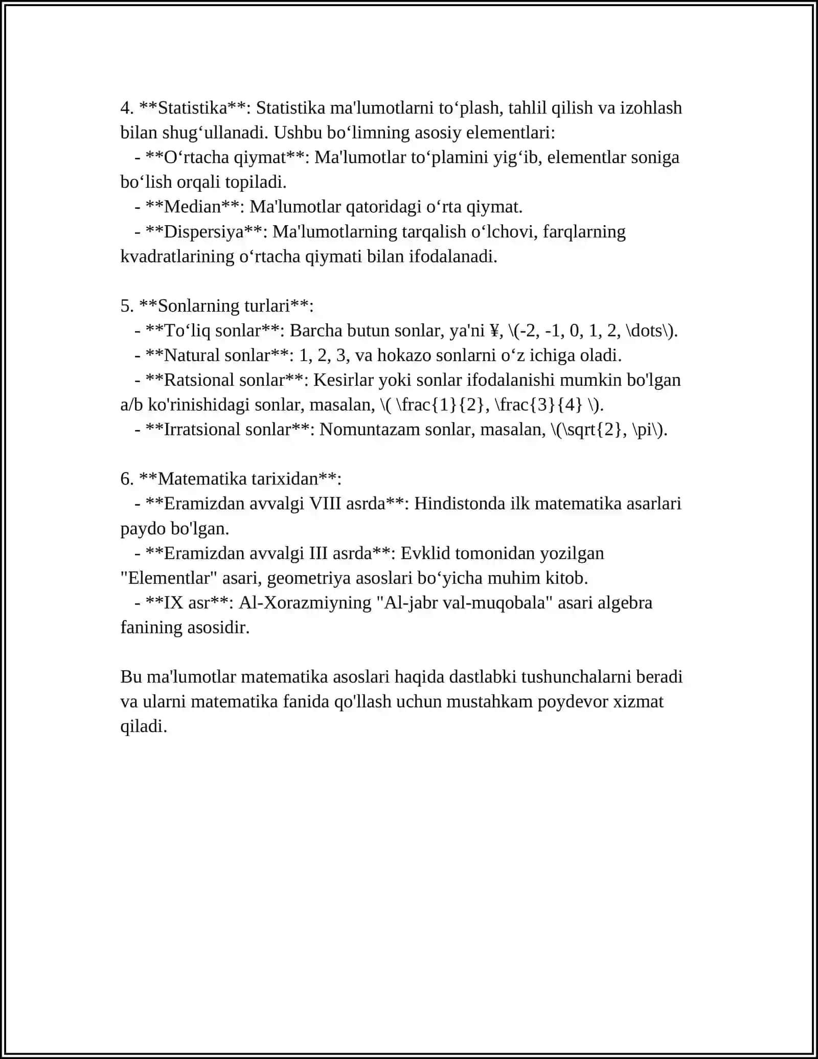 Matematika asoslari 4