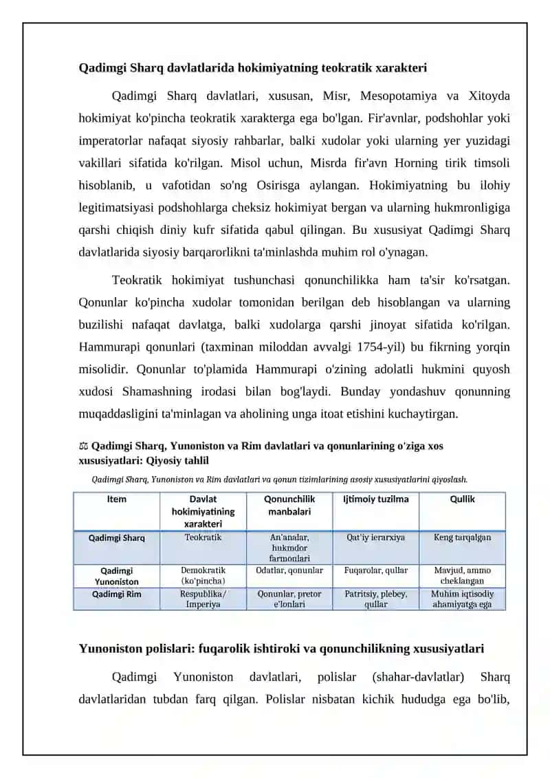 Qadimgi Sharq, Yunoniston va Rim Davlatlari va Huquqiy Tizimlari 4