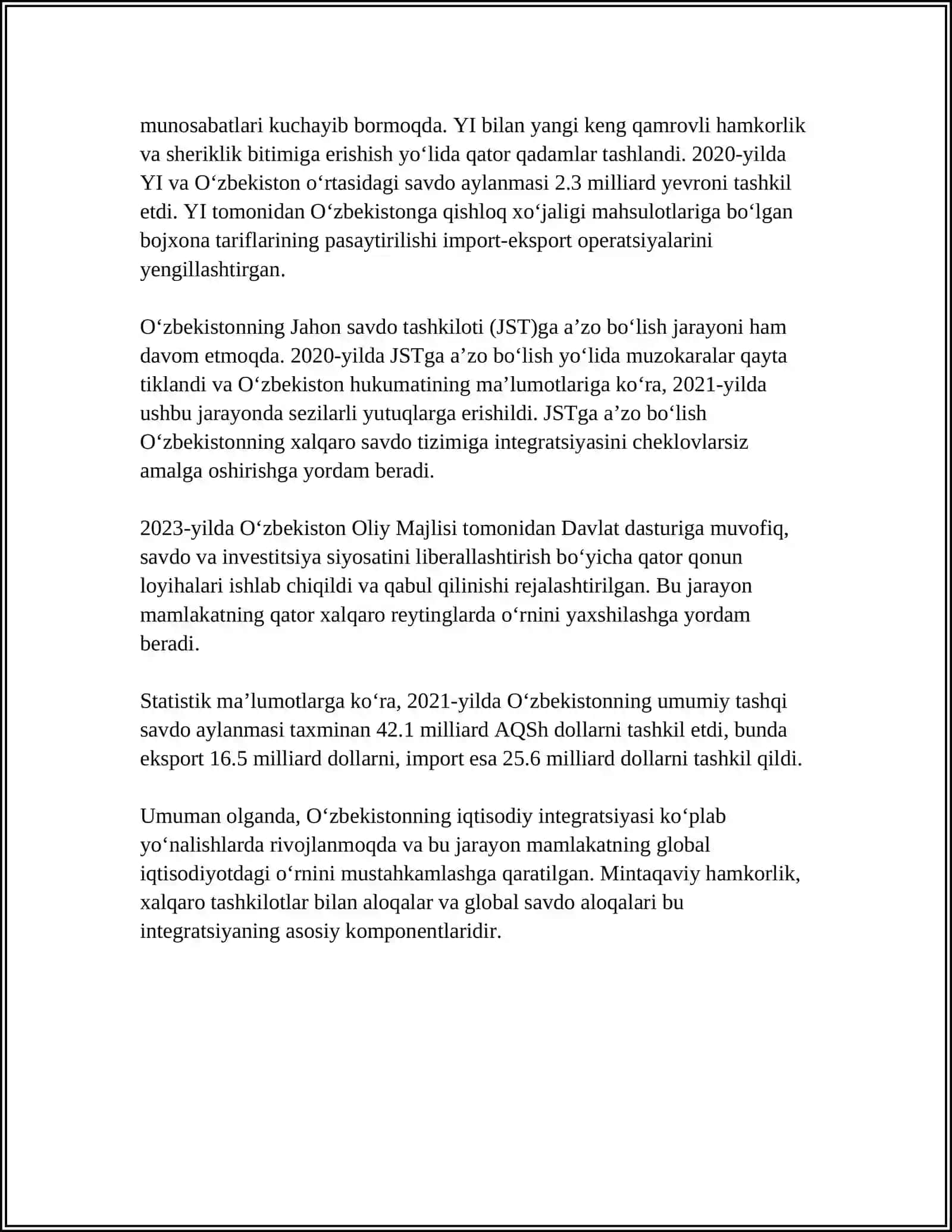 O’ZBEKISTONNING JAHON HAMJAMIYATIGA INTEGRASIYALASHUVI 4