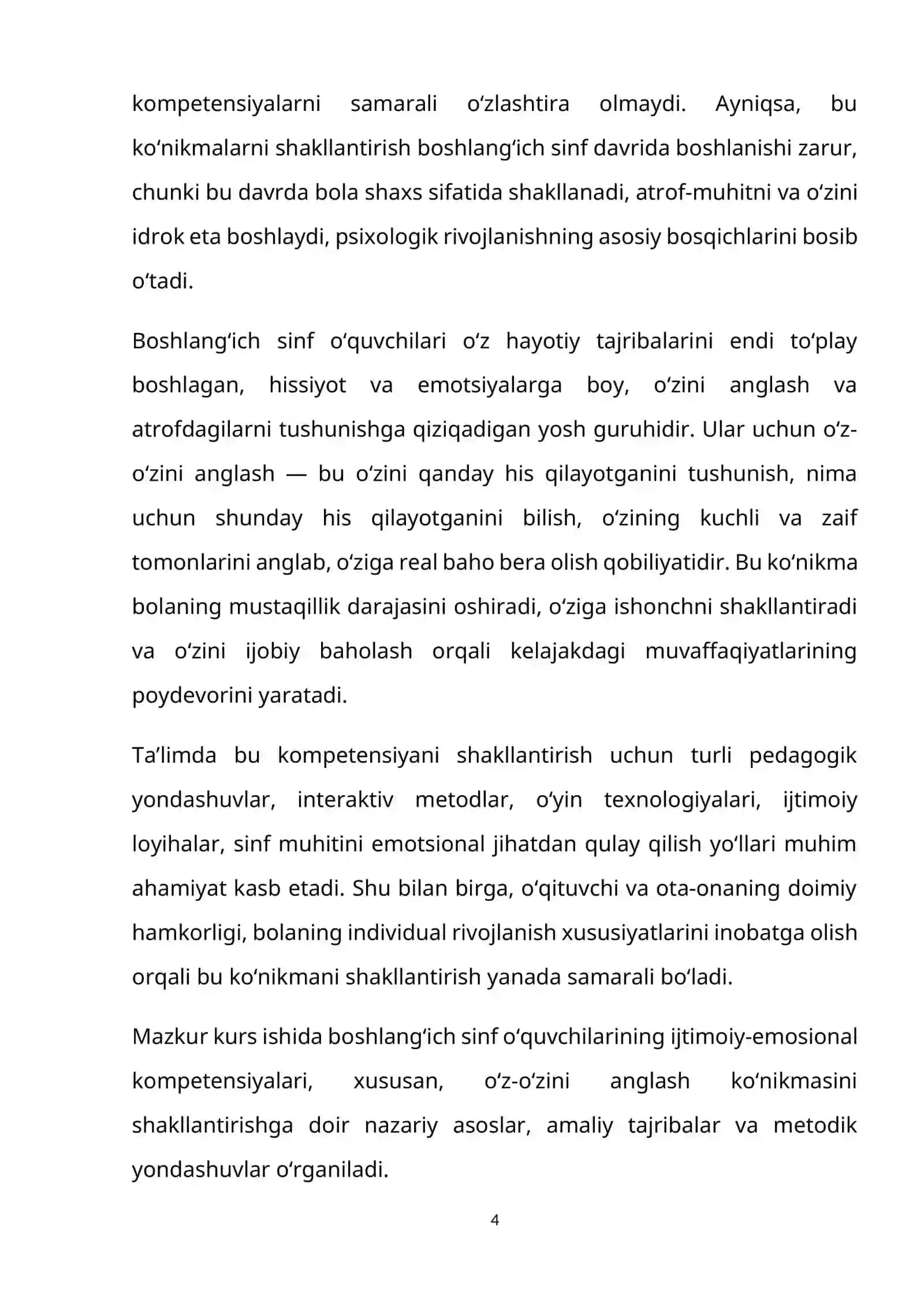 BOSHLANG'ICH SINF O'QUVCHILARINING IJTIMOIY-EMOTSIONAL KOMPETENSIYALARI 4