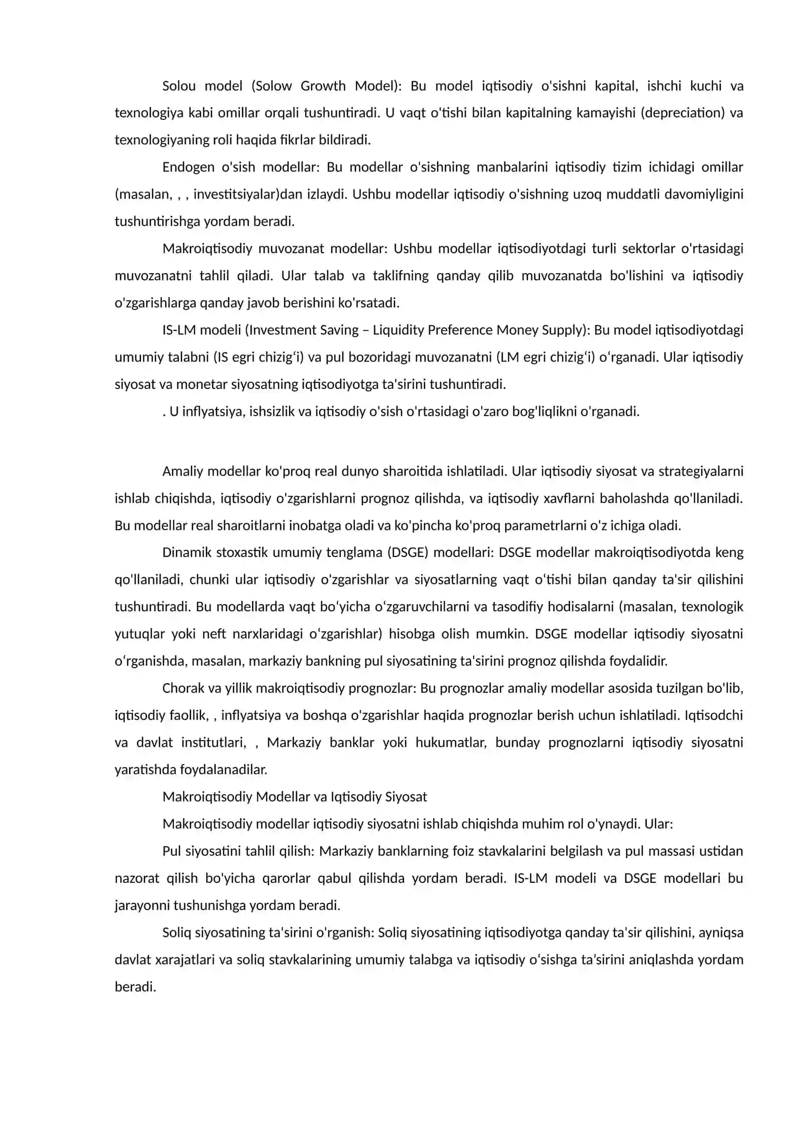 Nazariy- analitik,, makroiqtisodiy va mikroiqtisodiy modellarga ta'rif bering 4