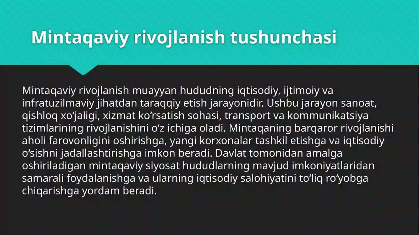 Mintaqaviy rivojlanishni davlat tomonidan tartibga solish. 4