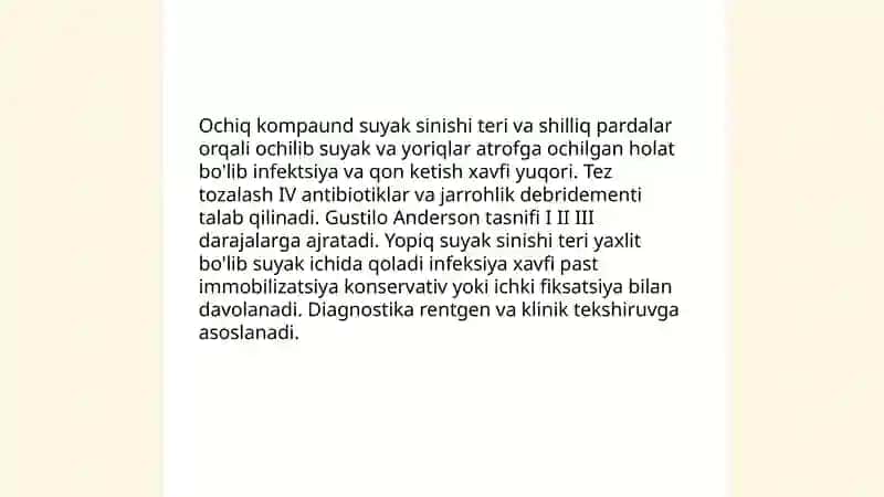 Suyaklarning sinishi sinishlarning tasnifi 4