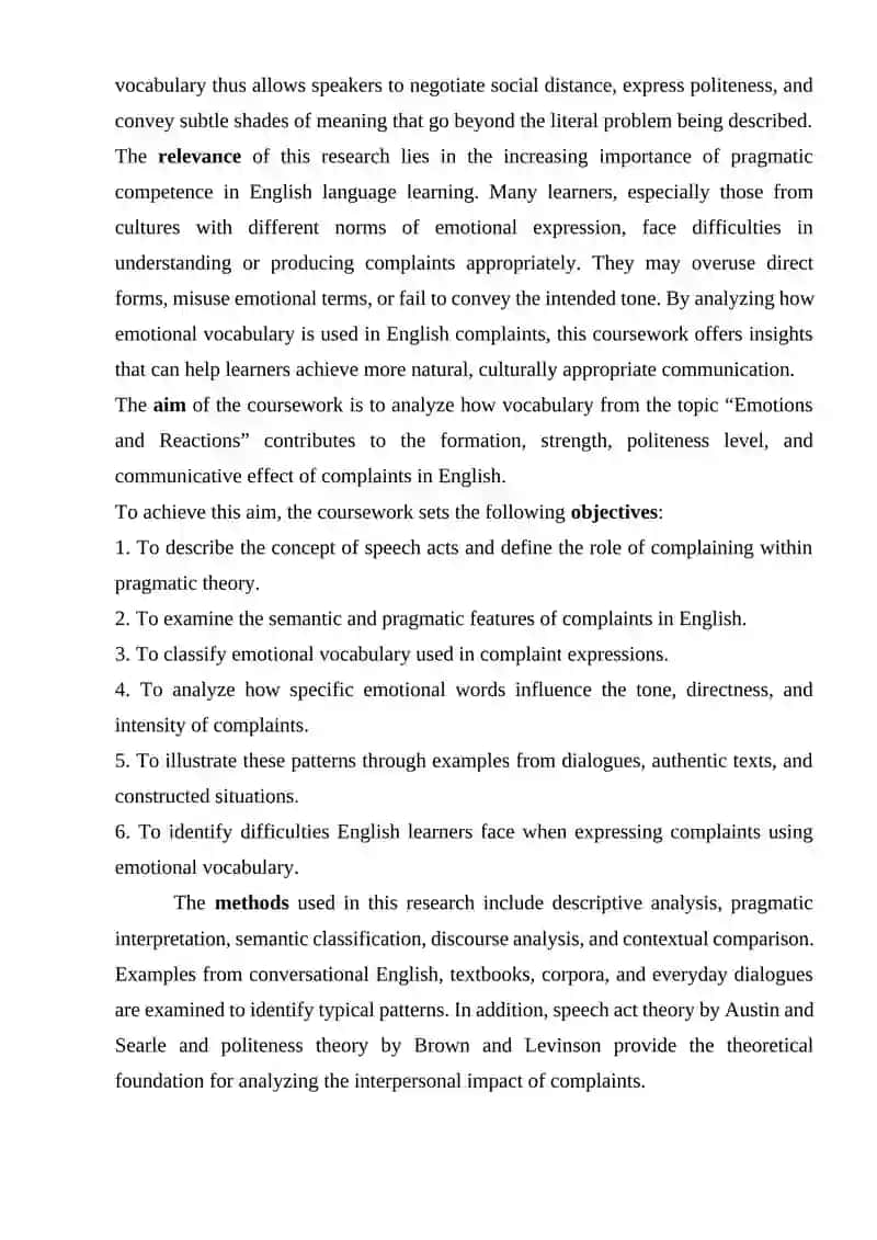 Speech acts analysis: how vocabulary from "Emotions and Reactions" is used to perform complaining in English 4