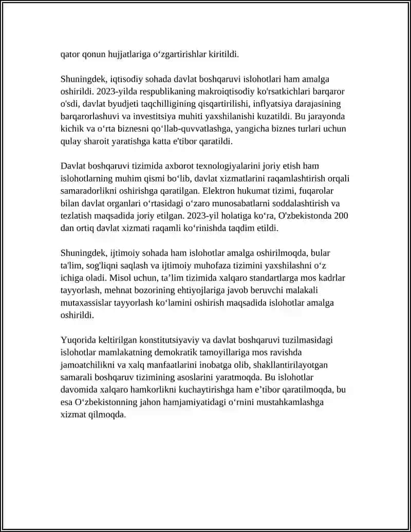 MUSTAQILLIK YILLARIDA DAVLAT BOSHQARUVI TIZIMIDA AMALGA OSHIRILGAN ISLOHOTLAR 4