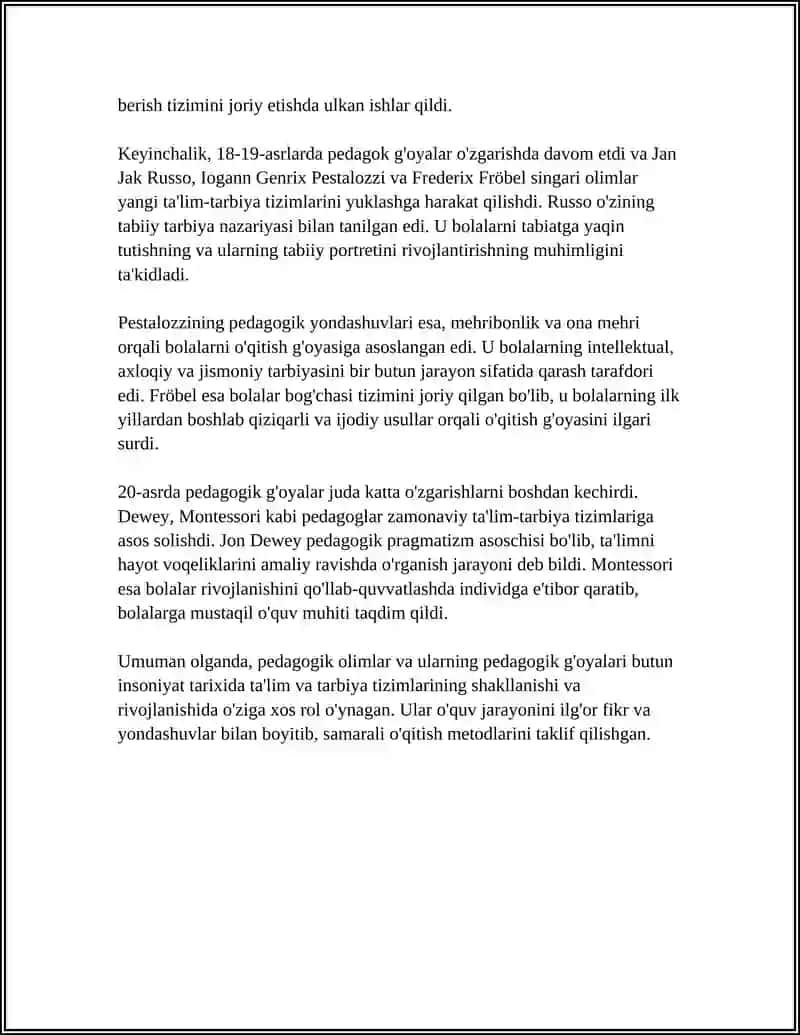Pedagog olimlar va pedagogik g'oyalarining tarixiy rivojlanishi 4