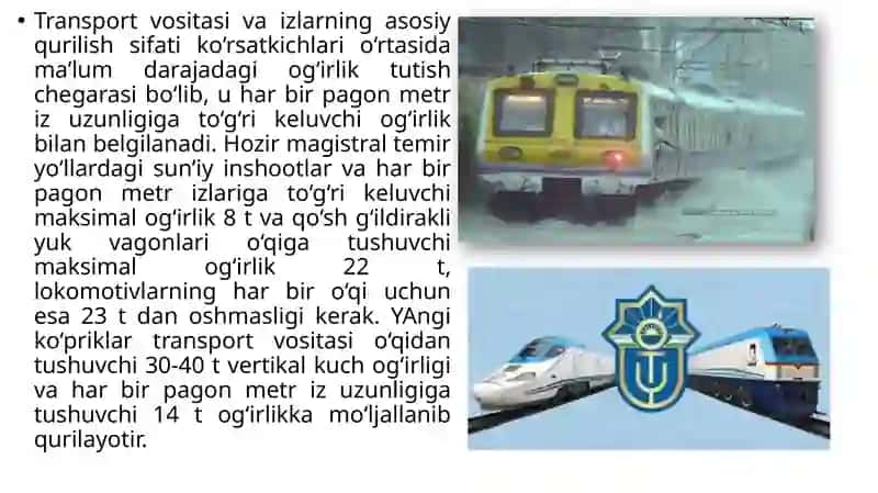 Temiryo‘l transportining texnik-iktisodiy xususiyatlarini variyotgan transport vositalari, elektr ta’minotiq qurilmalari 4