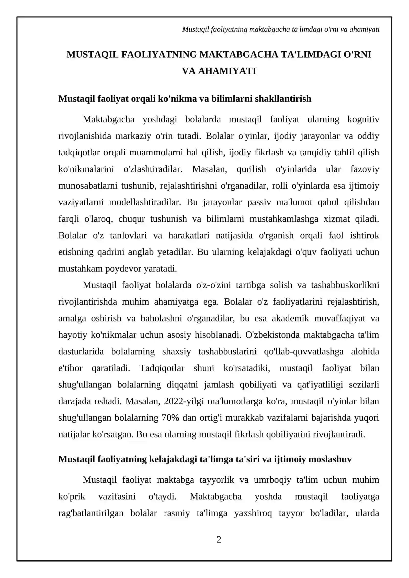 Mustaqil faoliyatning maktabgacha ta'limdagi o'rni va ahamiyati 4