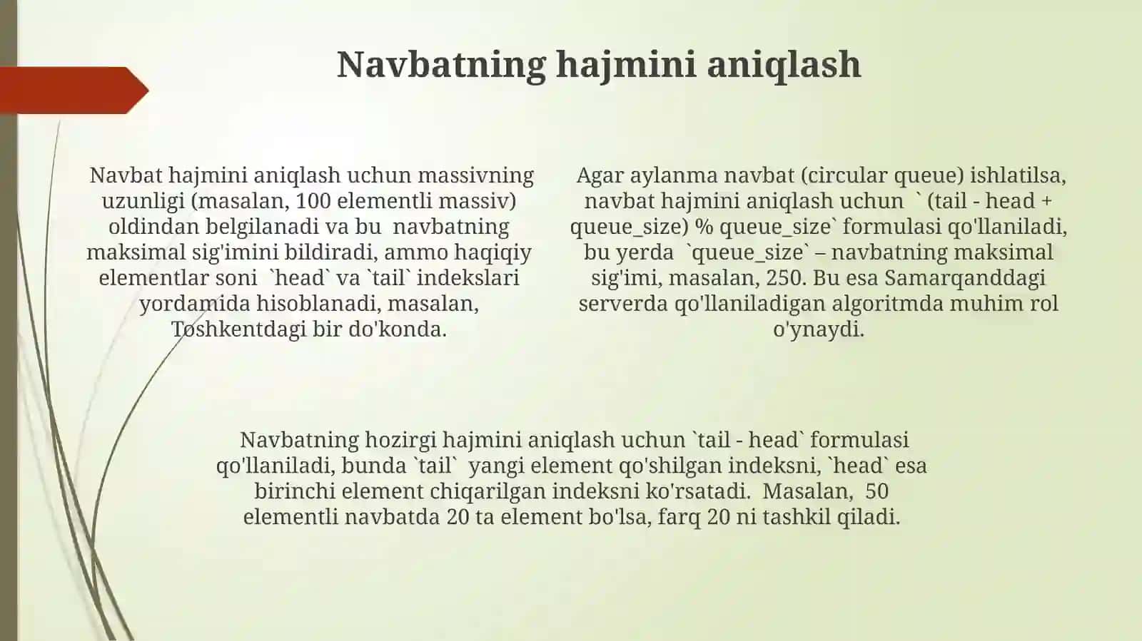 Navbat.Navbatnimassivyordamidatasvirlashvaularustidagiamalbajarishalgoritmlari 4