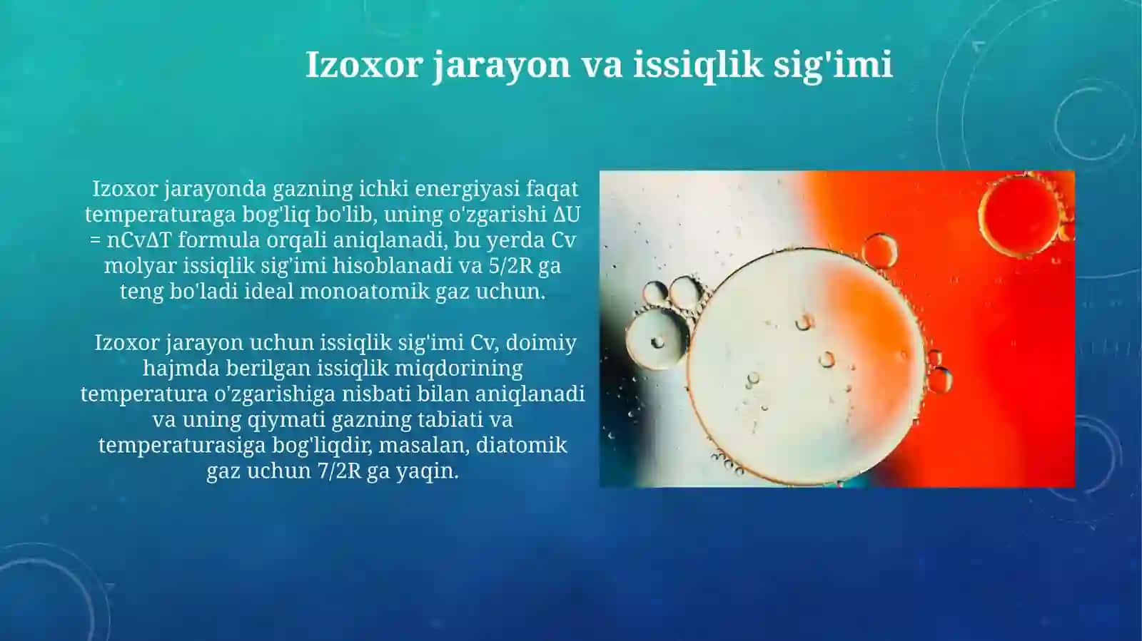 Ichki energiya. Gazlarning issiqlik sigʻimi 4