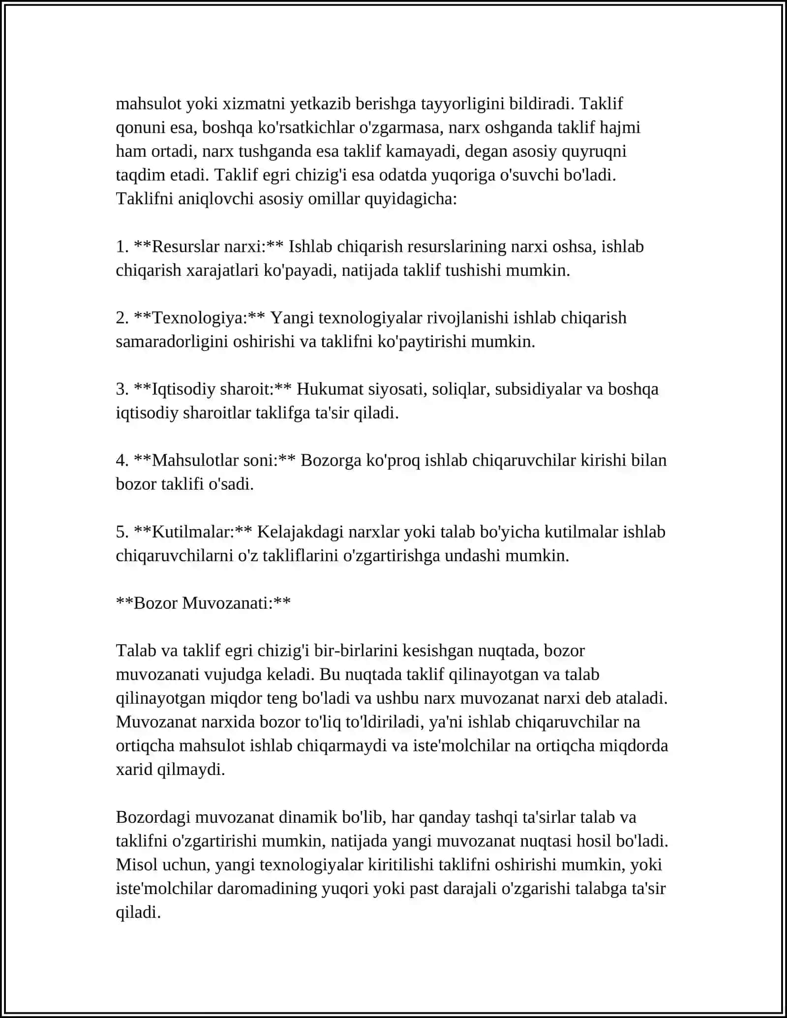 MUSTAQIL ISH Mavzu: TALAB VA TAKLIF NAZARIYASI ASOSLARI.ISTEMOLCHILARNI TANLOV NAZARYASI 4