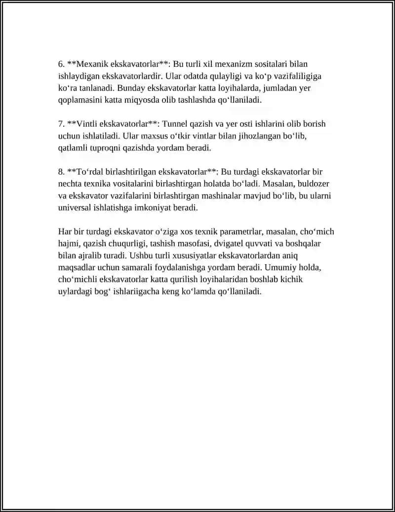 BIR CHO‘MICHLI EKSKAVATORLAR ISHCHI MEHANIZMLARINI ISHLATISH VA TA’MIRLASH 4