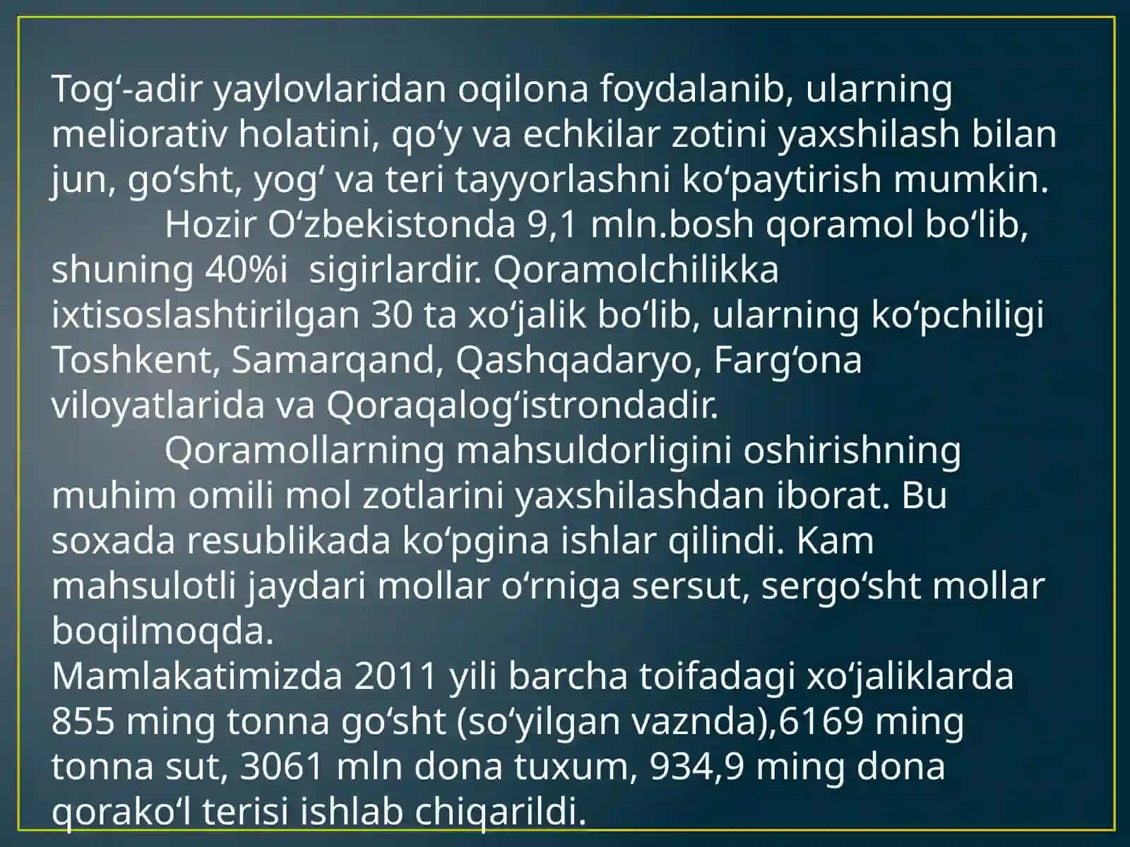 O‘zbekistonda chorvachilikning joylanishi va rivojlanishi 4