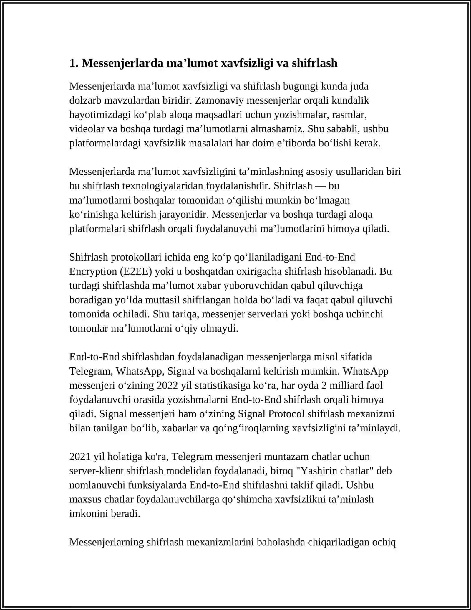TARMOQLARDA QO’LLANILADIGAN OMMAVIY MISSENJERLAR WHATSAPP TELEGRAM FACEBOOK MESSENGER,YANDEX MESSENGER ILOVALARIDAN FOYDALANIB AXBOROTLAR ALMASHING 4