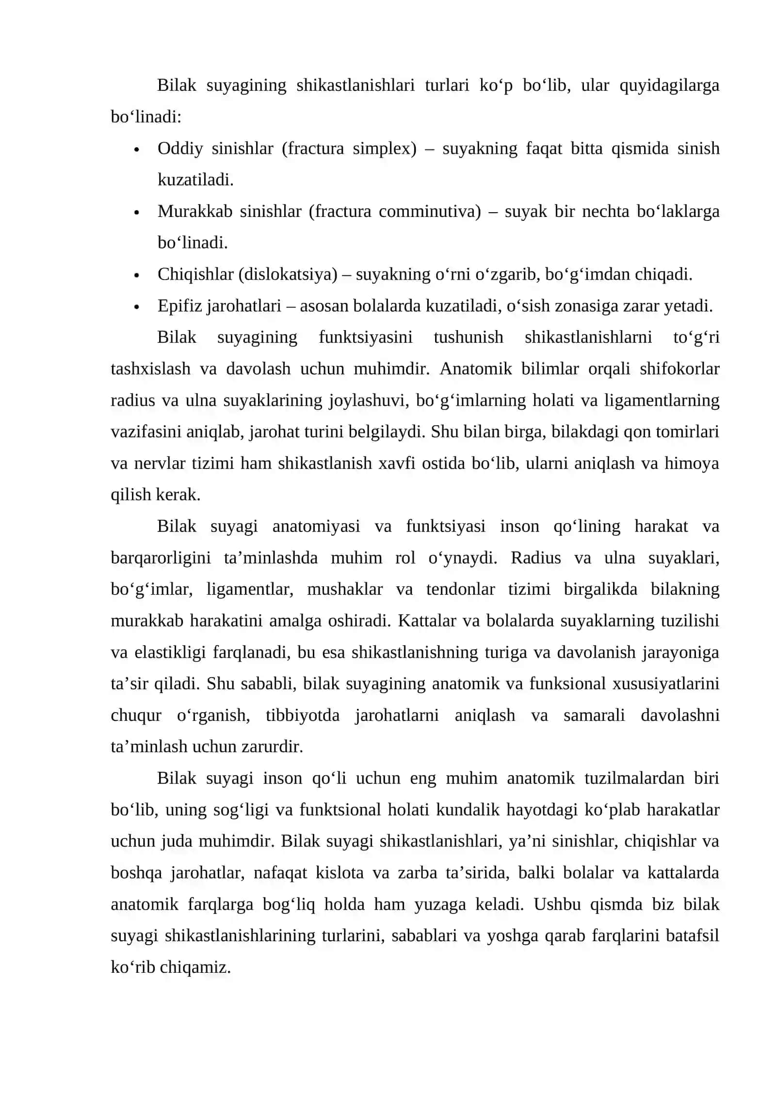 Kattalar va bolalarda bilak tirsak suyagini shikastlanishi Bilak suyagini chiqishlari Kaft barmoqlarini shikastlanishlari Periulnar chiqishlar 4