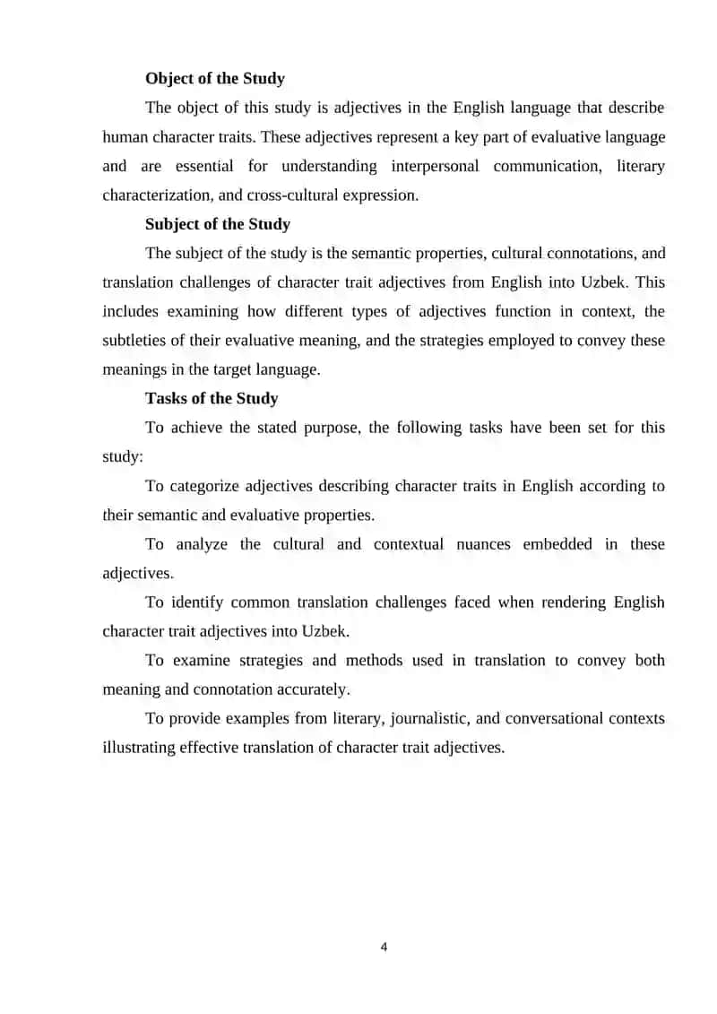 A Semantic Analysis of Adjectives Describing Character Traits and their Translation Challenges into Uzbek 4