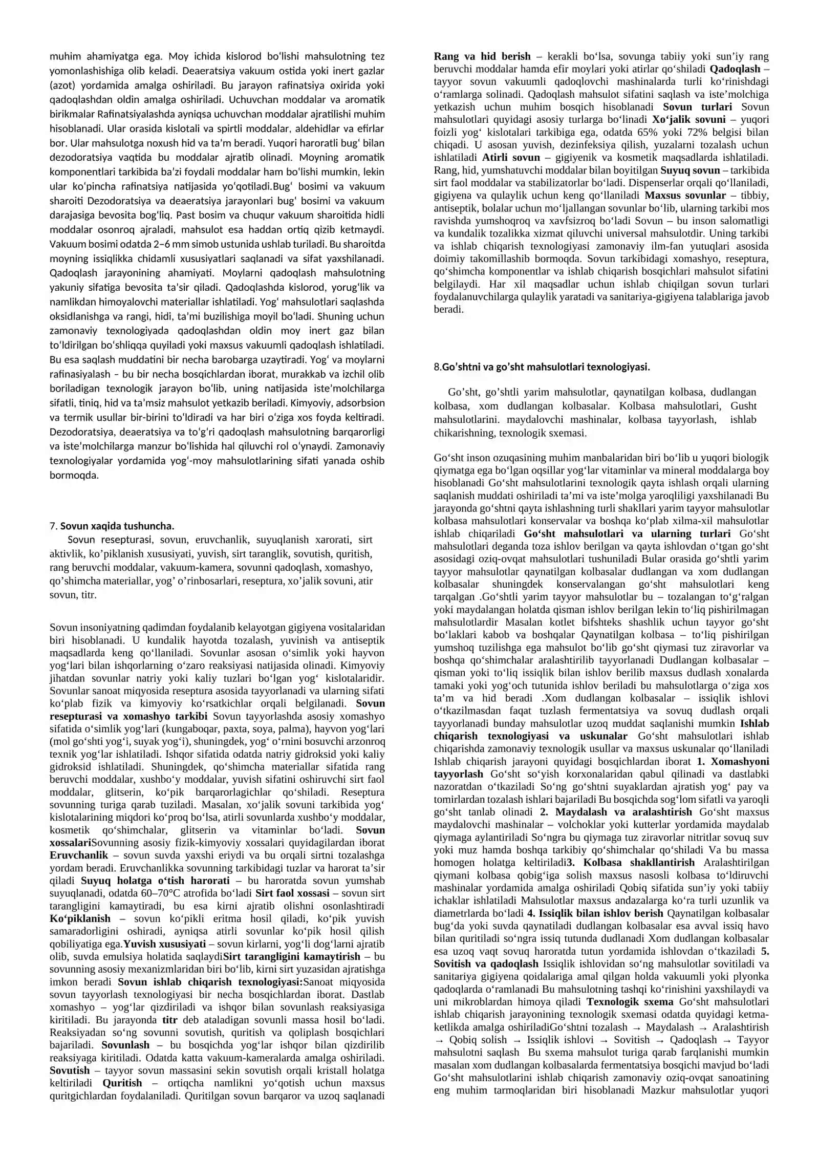 Oziq-ovqat texnologiyasi asoslari fanining mazmuni 4