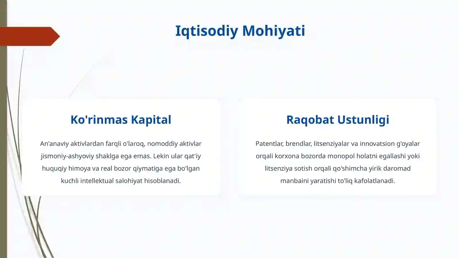 Nomoddiy aktivlar tushunchasi. Nomoddiy aktivlarning turlari 4