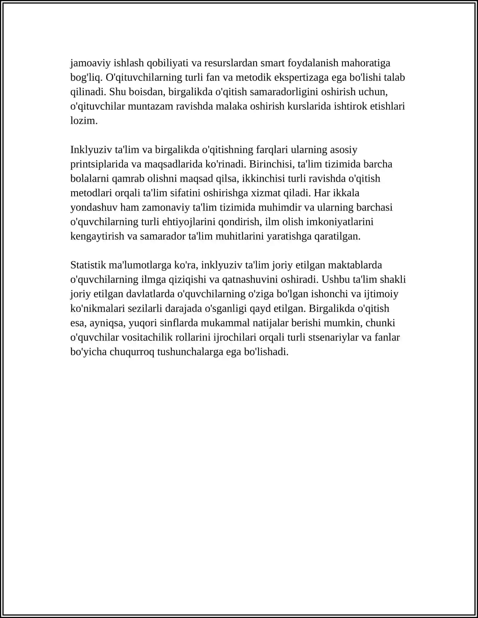 INKLYUZIV VA BIRGALIKDA OQITISH ULARNING ASOSIY FARQLARINI ASOSLASH 4