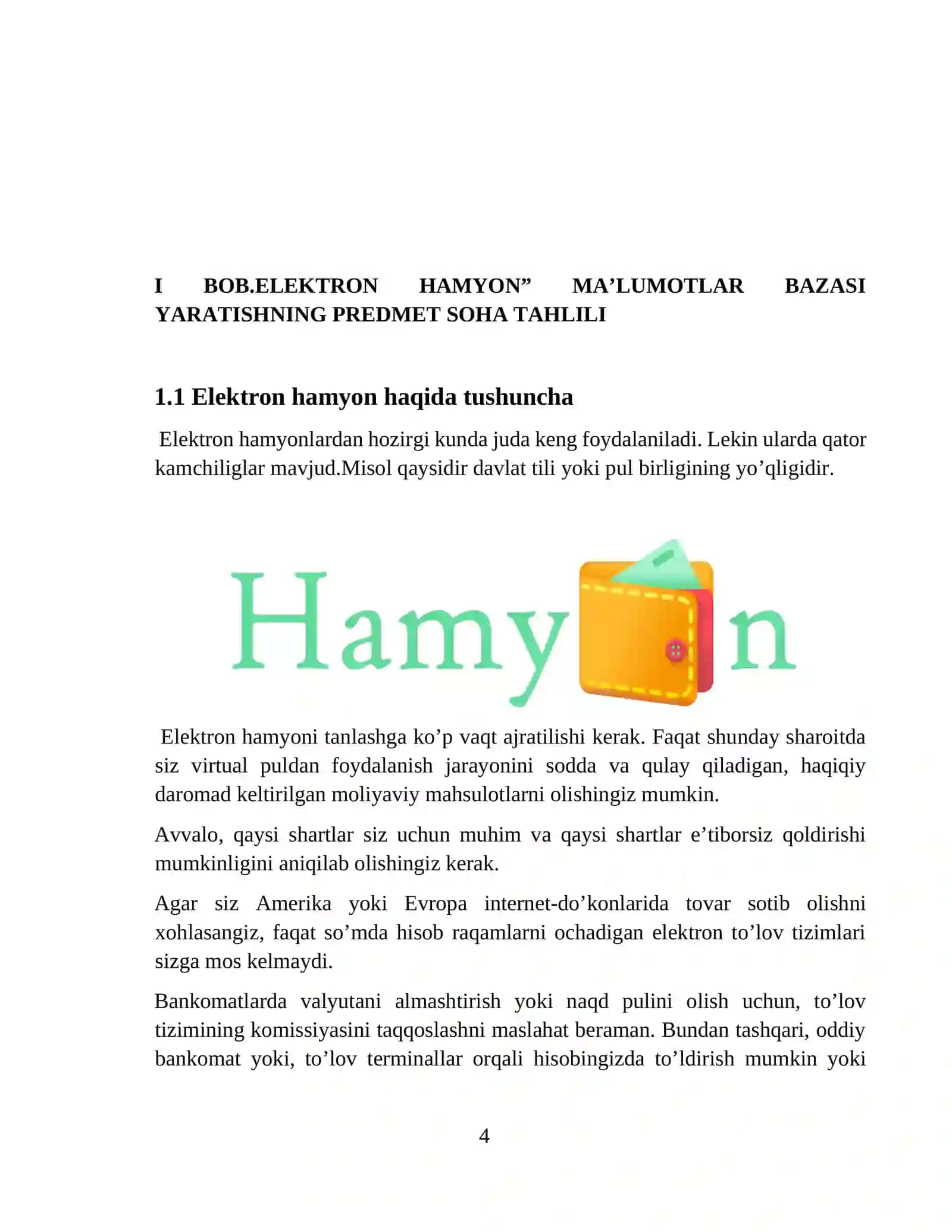 Hamyon hisobot ” mobil ilovasini ishlab chiqish  loyihasi 4