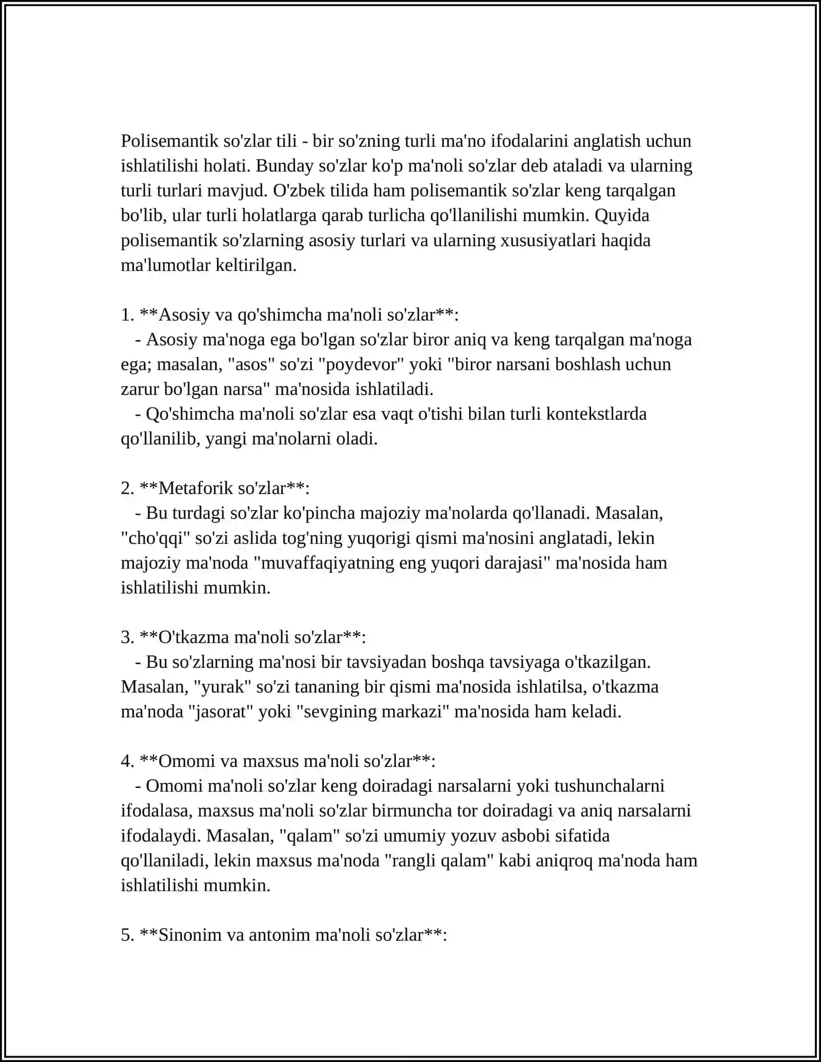 POLISEMANTIK SOʻZLAR LUGʻATINI SHAKLLANTIRISH 4