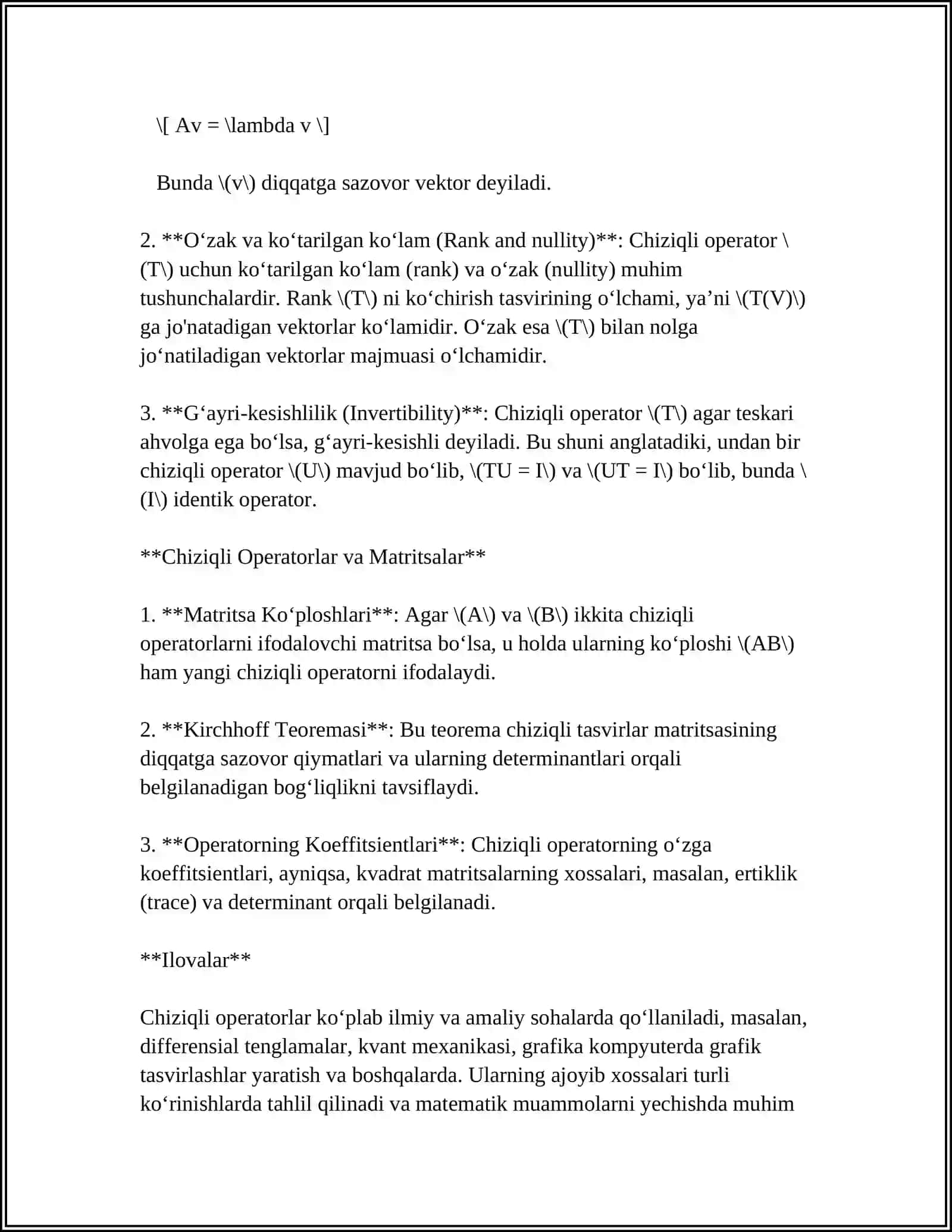 CHIZIQLI OPERATORLAR VA ULAR USTIDA AMALLAR 4