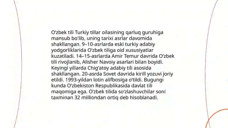 Oʻzbek tili va uning tillar tizimidagi oʻrni 4