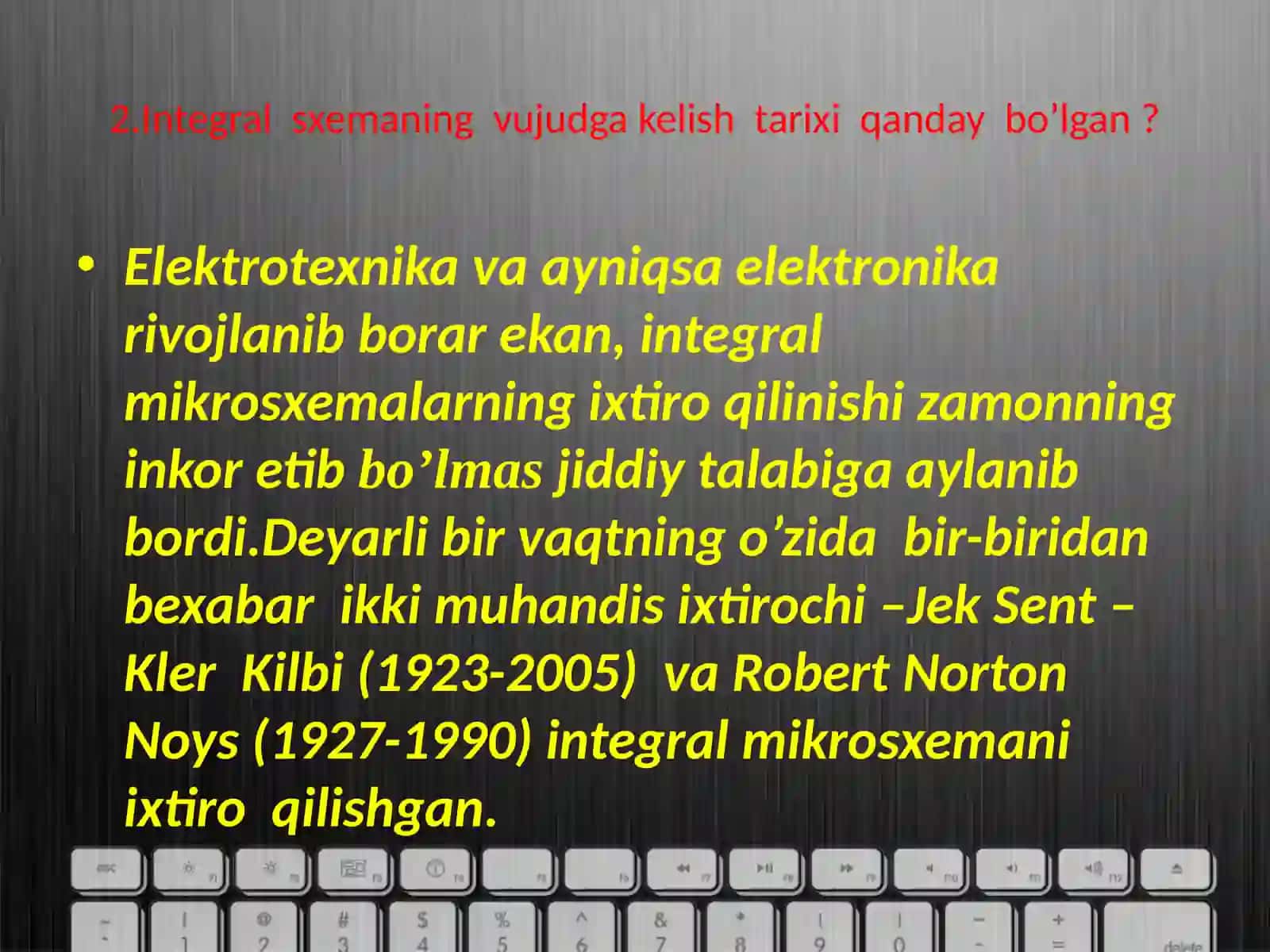 Integral sxemalar haqida tushuncha, asosiy plataga o’rnatilgan chiplar,mikroelektron vositlar  va qurilmalarning tuzilish prinspi. 4