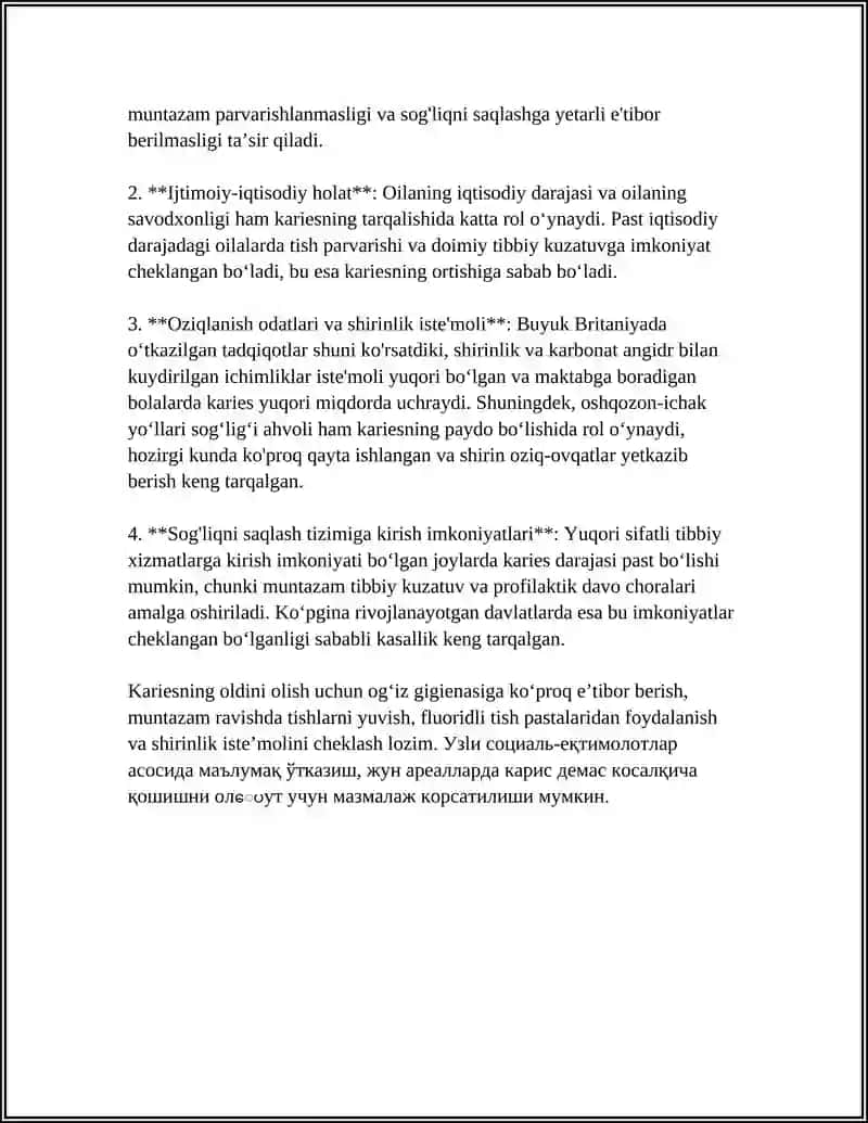 KARIES TUSHUNCHASI HAQIDA NIMADAN KELIB CHIQISHI VA ASORATLARI VA DAVOLASH YOʻLLARI 4