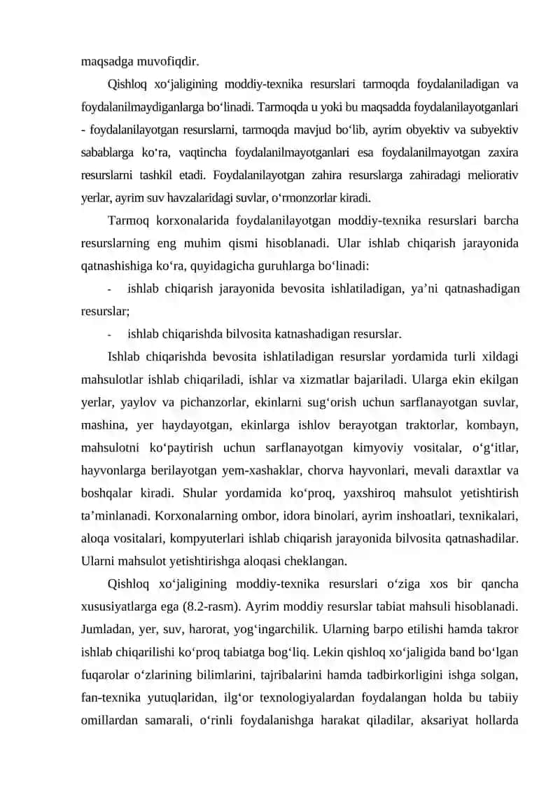 QISHLOQ XO‘JALIGIDA MODDIY-TEXNIKA RESURSLARI VA ULARDAN FOYDALANISH SAMARADORLIGI 4