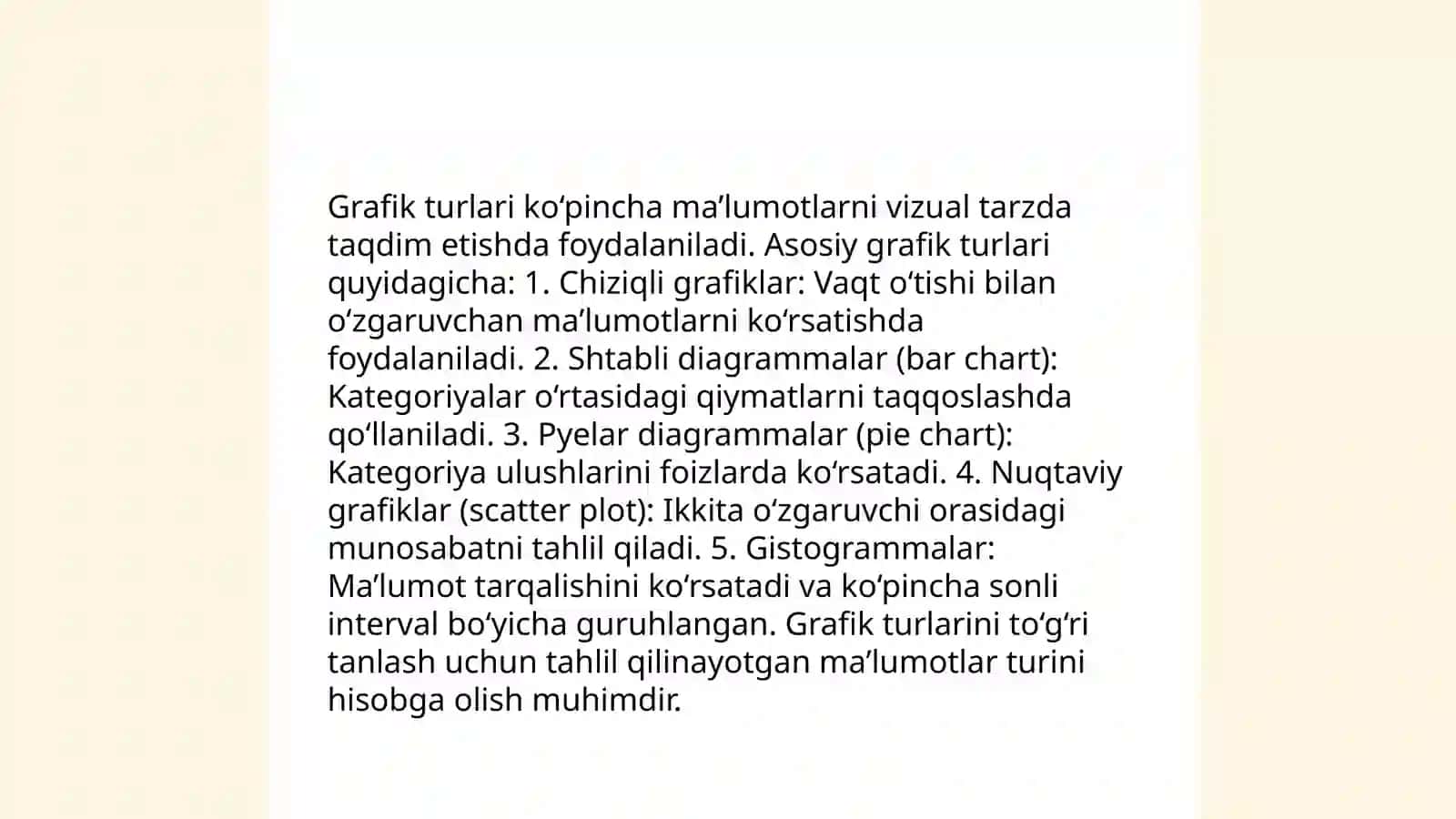 Statistik ma'lumotlarni jadval va grafiklarda tasvirlash 4