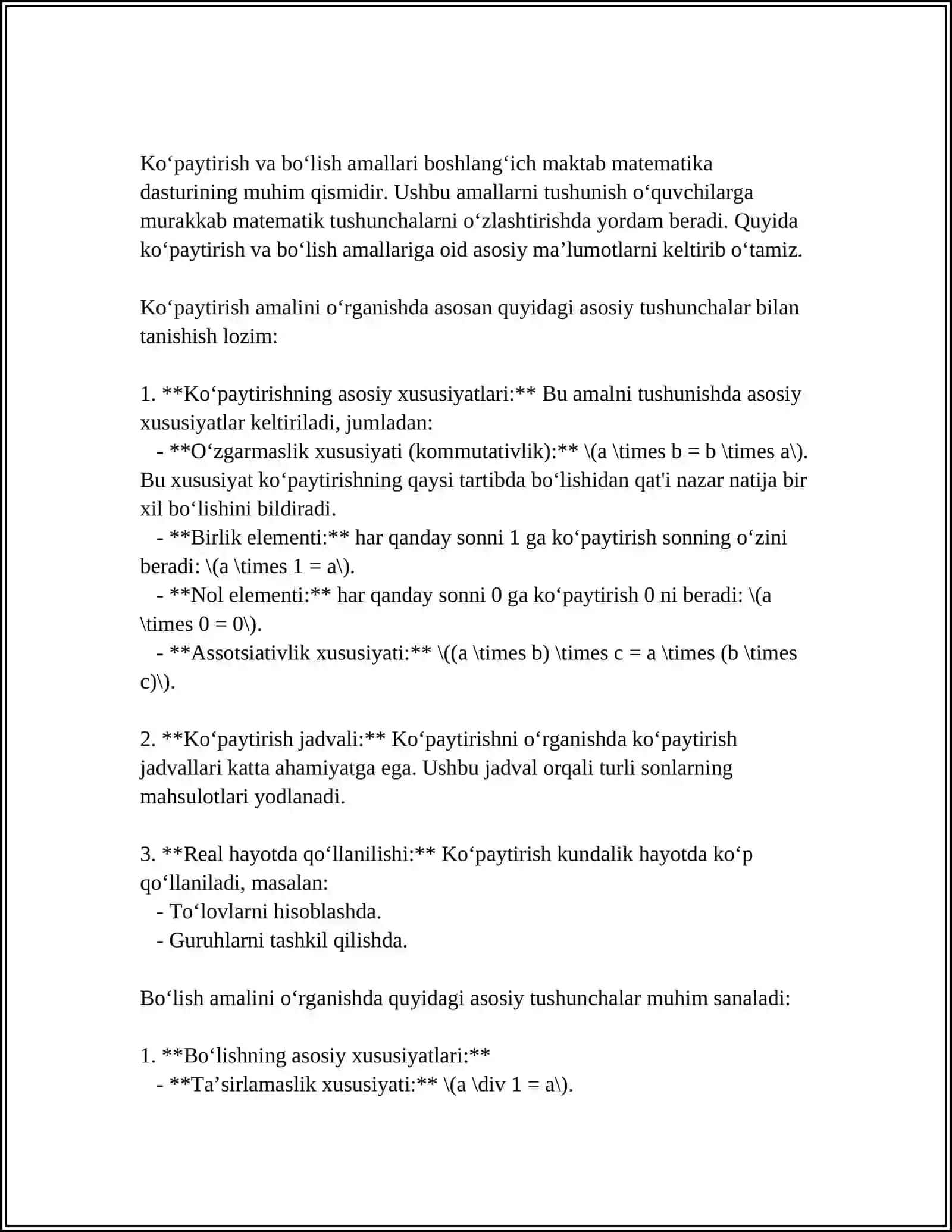 ARIFMETIK AMALLAR USTIDA MASALALAR YECHISH 4