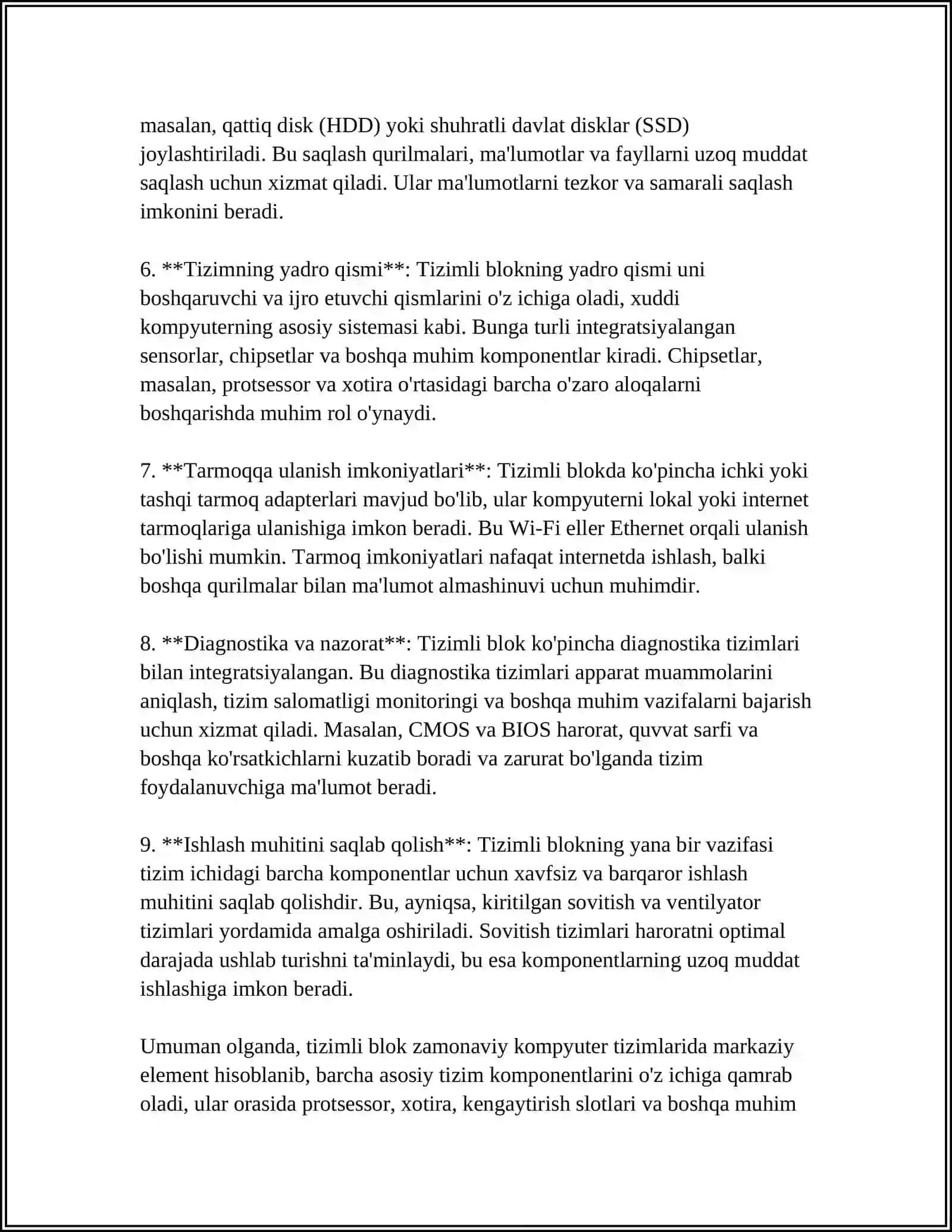 TIZIMLI BLOK VA UNING TARKIBIY ELEMENTLARI: PROTSESSOR, SOPROTSESSOR, XOTIRA 4