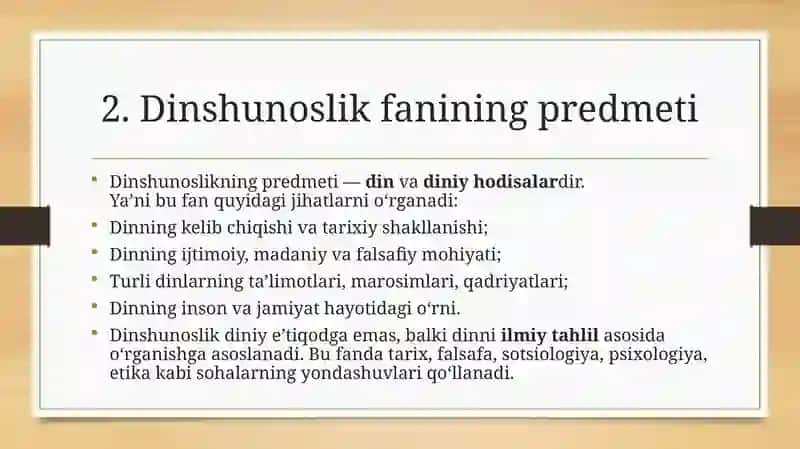 Dinshunoslikkursipredmeti,maqsadivavazifalari 4