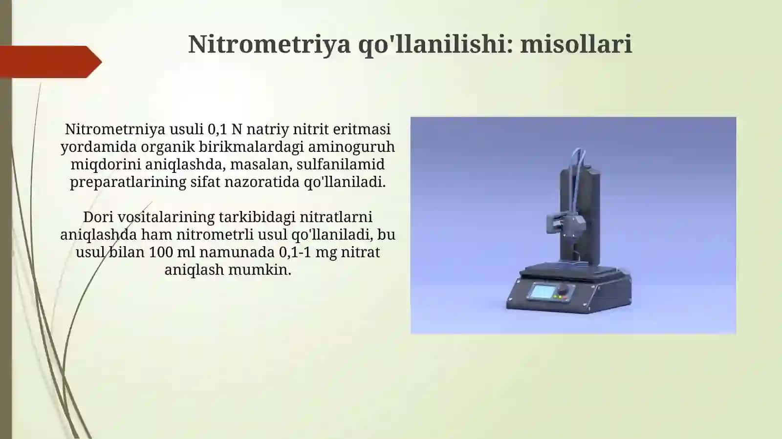 Bromatometriya xloryodometriya nitrometriya usullarini qo'llanilishi 4
