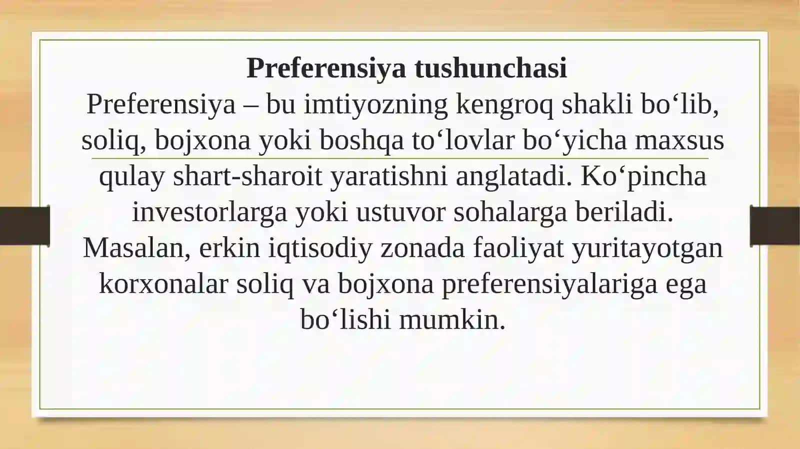 Soliq imtiyozlari va preferensiyalarning turlari 4
