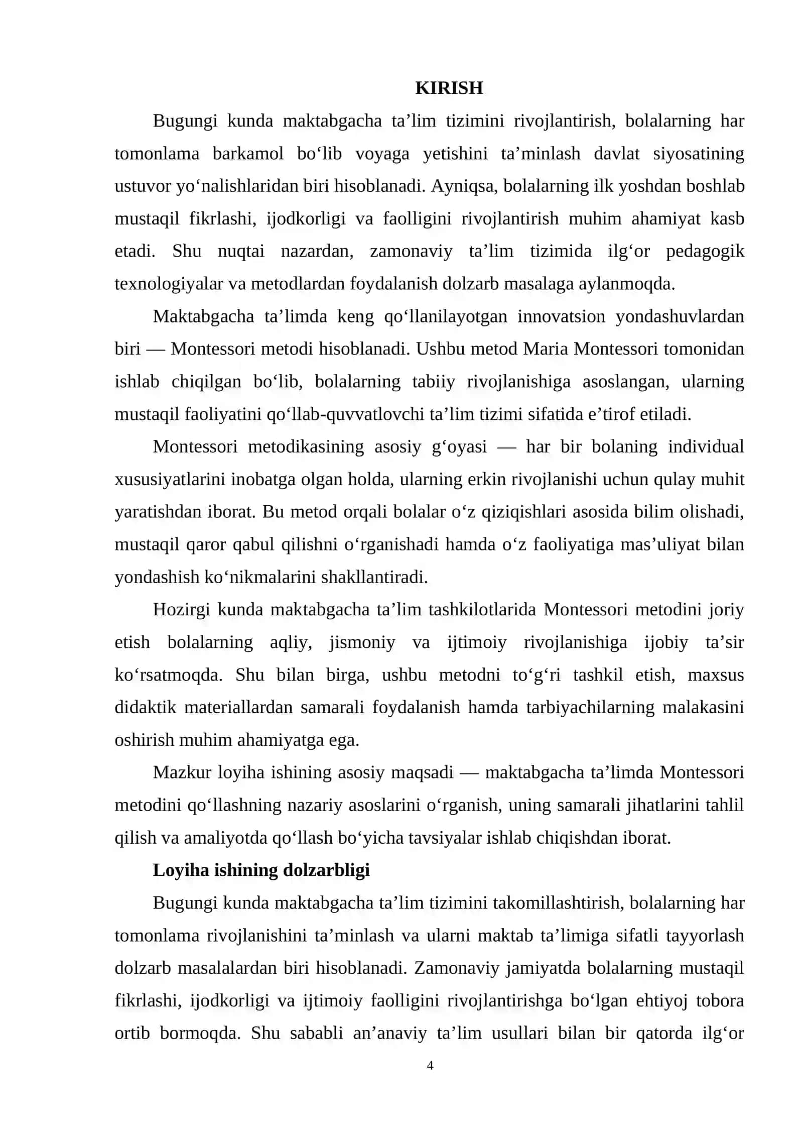 Maktabgacha ta’limda Mariya Montessori metodini qo’llash 4