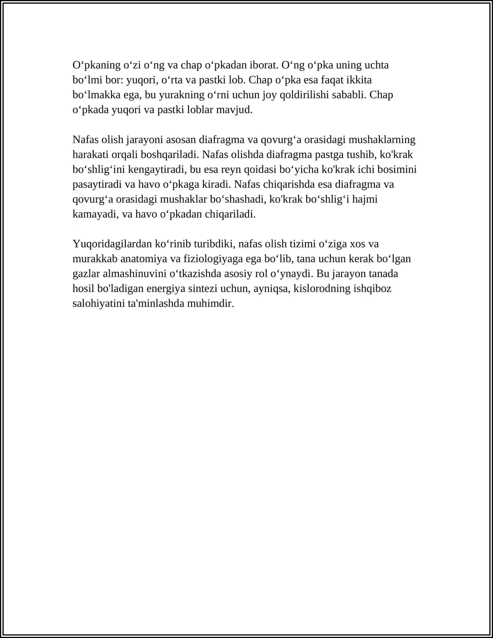 MUSTAQIL ISH Mavzu: NAFAS OLISH A'ZOLAEI TIZIMI 4