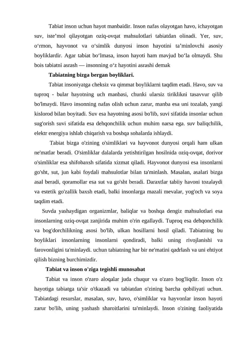 “Inson va tabiat"
MIKRODARS ISHLANMASI 4